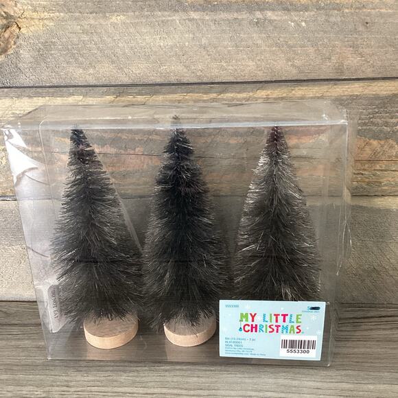 My Little Christmas 6" Sisal Bottlebrush Trees Black Village Halloweentown NEW - Picture 2 of 9